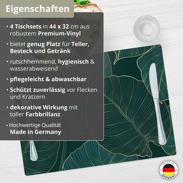 Produktbild: Tischsetmacher Tischsets Tropische Bl&auml;tter mit Goldadern, aus hochwertigem Vinyl (4 St&uuml;ck), 44 x 32 cm