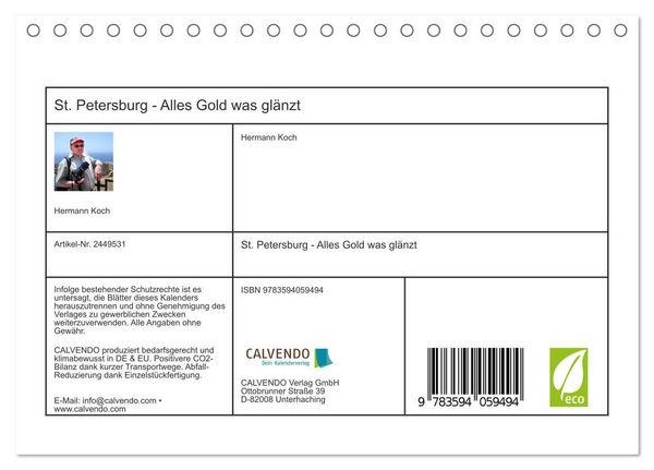 Produktbild: St. Petersburg - Alles Gold was gl&auml;nzt (Tischkalender 2027 DIN A5 quer), CALVENDO Monatskalender