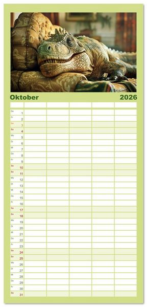 Produktbild: Familienplaner 2026 - Wie w&auml;re es mit einem Dinosaurier als Haustier? mit 5 Spalten (Wandkalender, 21 x 45 cm) CALVENDO