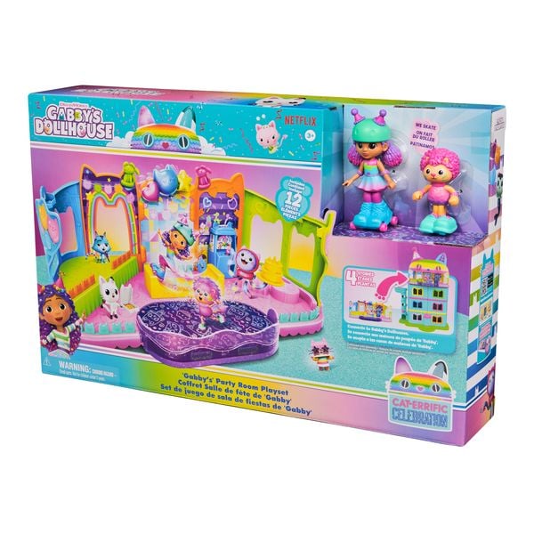 Produktbild: Gabby’s Dollhouse, Partyzimmer Spielset, Skate-Park Dachgeschoss mit Gabby und Marty-Figur, Möbeln und Zubehörteilen