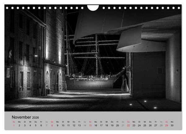 Produktbild: Hansestadt Stralsund bei Nacht (mit GPS-Koordinaten) (Wandkalender 2026 DIN A4 quer), CALVENDO Monatskalender