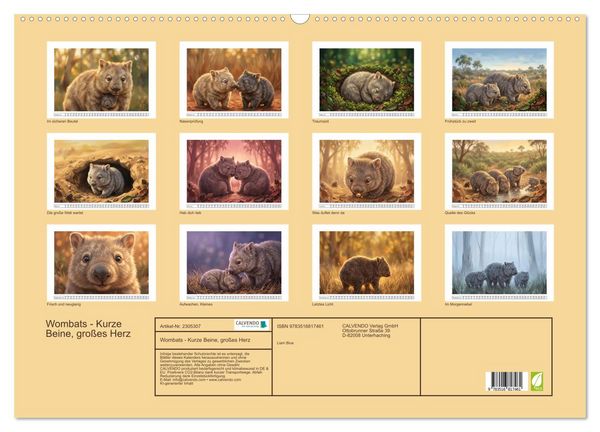 Produktbild: Wombats - Kurze Beine, gro&szlig;es Herz (Wandkalender 2027 DIN A2 quer), CALVENDO Monatskalender