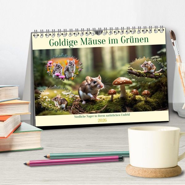 Produktbild: Goldige M&auml;use im Gr&uuml;nen (Tischkalender 2026 DIN A5 quer), CALVENDO Monatskalender