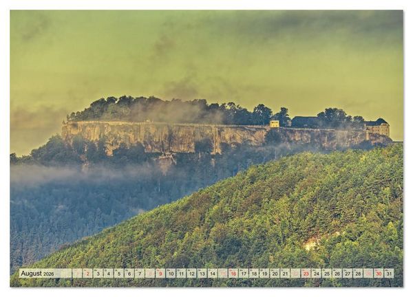 Produktbild: Die Festung K&ouml;nigstein im Licht der vier Jahreszeiten (hochwertiger Premium Wandkalender 2026 DIN A2 quer), Kunstdruck in Hochglanz