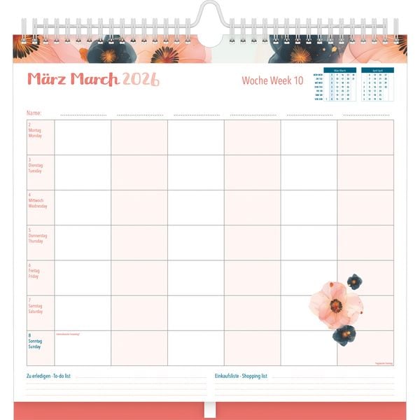 Produktbild: Familien Wochenkalender Flowers 2026 - Familien-Timer - Termin-Planer - Kinder-Kalender - Familien-Kalender - 30,5x30,5