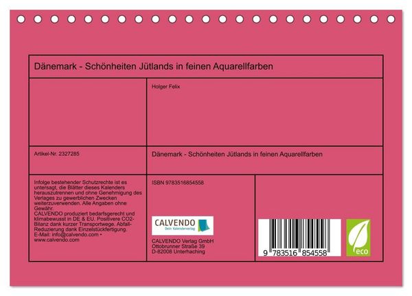 Produktbild: D&auml;nemark - Sch&ouml;nheiten J&uuml;tlands in feinen Aquarellfarben (Tischkalender 2027 DIN A5 quer), CALVENDO Monatskalender