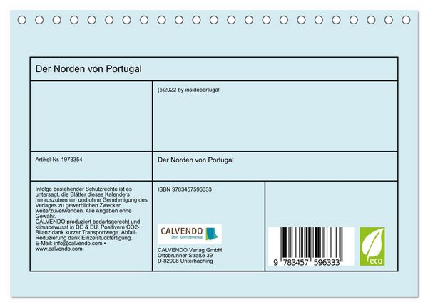 Produktbild: Der Norden von Portugal (Tischkalender 2026 DIN A5 quer), CALVENDO Monatskalender