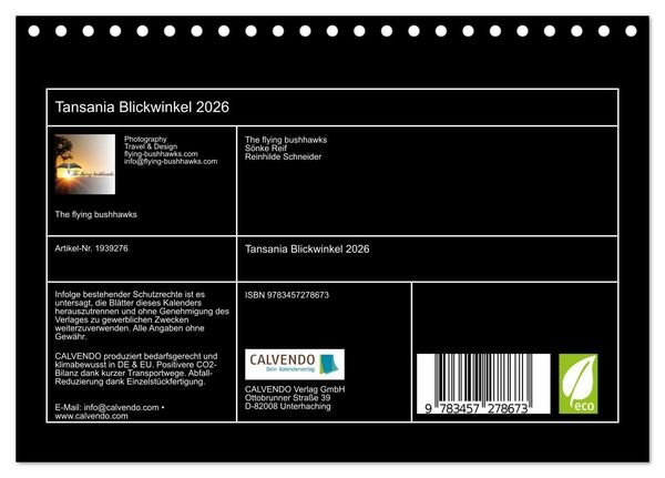 Produktbild: Tansania Blickwinkel 2026 (Tischkalender 2026 DIN A5 quer), CALVENDO Monatskalender
