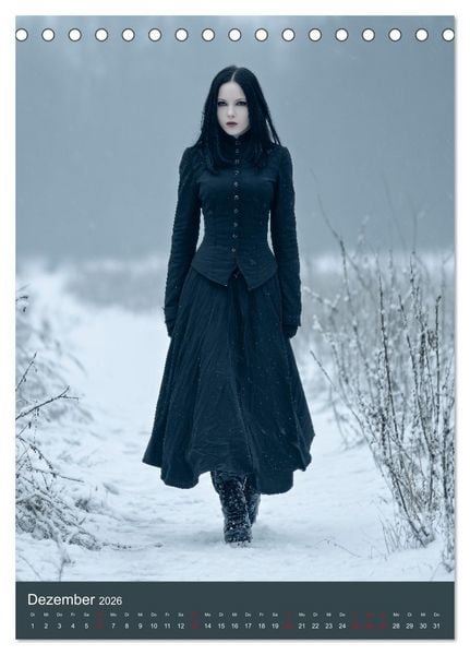 Produktbild: Gothic Girls - d&uuml;stere Frauen in schwarzer Gothic-Kleidung (Tischkalender 2026 DIN A5 hoch), CALVENDO Monatskalender