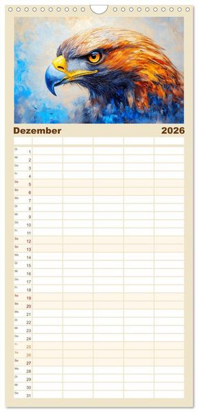 Produktbild: Familienplaner 2026 - Greifv&ouml;gel. Majest&auml;tische Luftakrobaten in &Ouml;loptik mit 5 Spalten (Wandkalender, 21 x 45 cm) CALVENDO