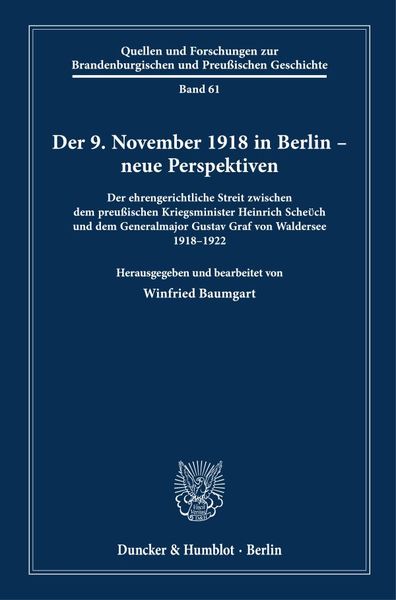 Produktbild: Der 9. November 1918 in Berlin &ndash; neue Perspektiven