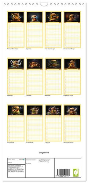 Produktbild: Familienplaner 2026 - Burgerfood mit 5 Spalten (Wandkalender, 21 x 45 cm) CALVENDO