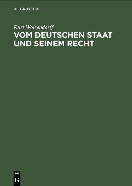 Produktbild: Vom deutschen Staat und seinem Recht