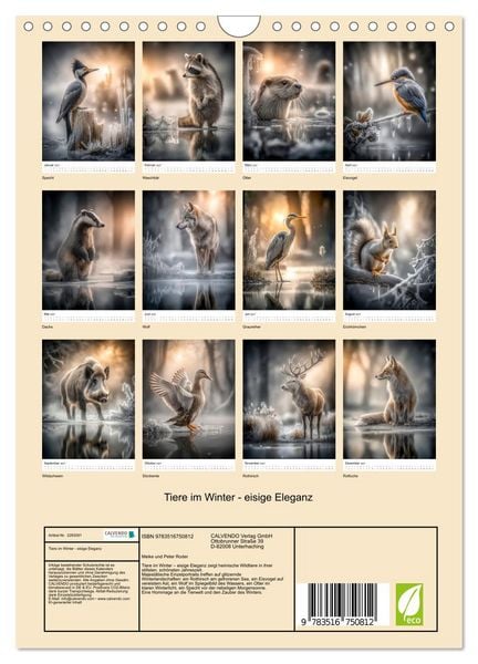 Produktbild: Tiere im Winter - eisige Eleganz (Wandkalender 2027 DIN A4 hoch), CALVENDO Monatskalender
