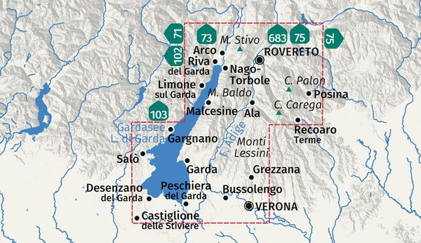 Produktbild: KOMPASS Wanderkarte 250 Gardasee Ost, Rovereto bis Verona 1:50.000