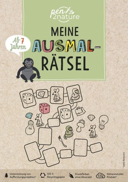 Meine Ausmal-Rätsel. Nachhaltiger Rätsel- und Malspaß für Kinder ab 7 Jahren, Taschenbuch von Pen2nature, Pen2nature, 9783987640063