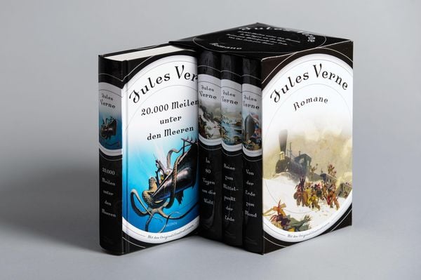 Produktbild: Jules Verne, Romane (20.000 Meilen unter den Meeren - In 80 Tagen um die Welt - Reise zum Mittelpunkt der Erde - Von der Erde zum Mond) (4 B&auml;nde im Schuber)