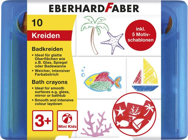 Produktbild: EBERHARD FABER Badkreiden Mini Kids, 10 Farben, 5 Schablonen