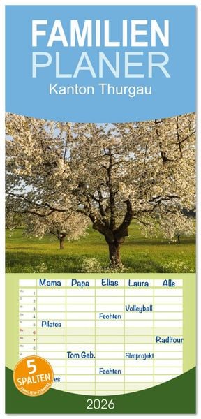 Produktbild: Familienplaner 2026 - Kanton Thurgau mit 5 Spalten (Wandkalender, 21 x 45 cm) CALVENDO