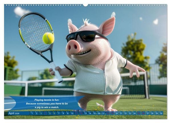 Produktbild: Funny animals as tennis players (High Quality Premium Wall Calendar 2026 DIN A2 landscape),CALVENDO 12 Month Wall Calendar