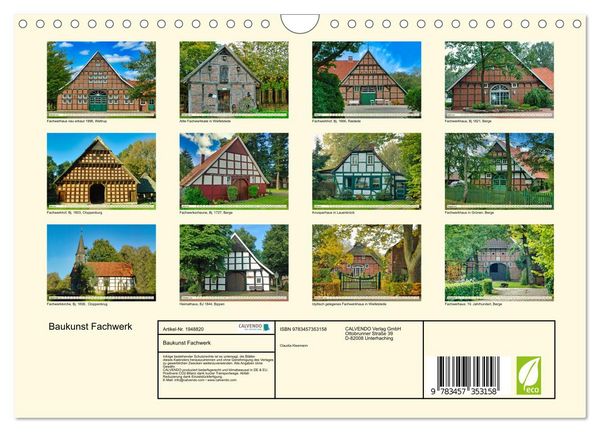 Produktbild: Baukunst Fachwerk (Wandkalender 2026 DIN A4 quer), CALVENDO Monatskalender