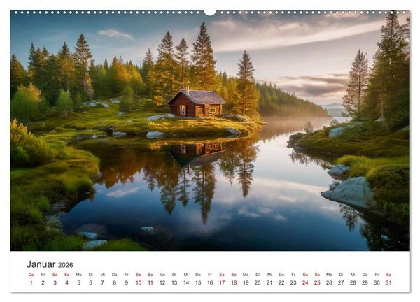 Produktbild: H&uuml;ttenzauber - Ein visueller Streifzug durch Norwegens Wildnis (hochwertiger Premium Wandkalender 2026 DIN A2 quer), Kunstdruck in Hochglanz