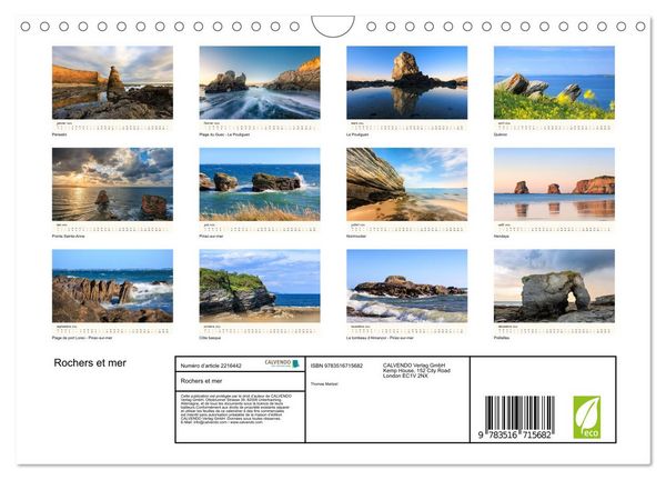 Produktbild: Rochers et mer (Calendrier mural 2026 DIN A4 vertical), CALVENDO calendrier mensuel
