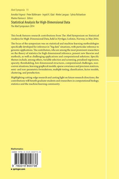 Produktbild: Statistical Analysis for High-Dimensional Data