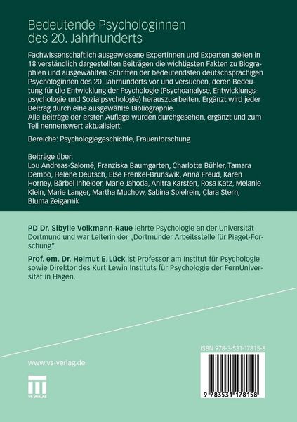 Produktbild: Bedeutende Psychologinnen des 20. Jahrhunderts