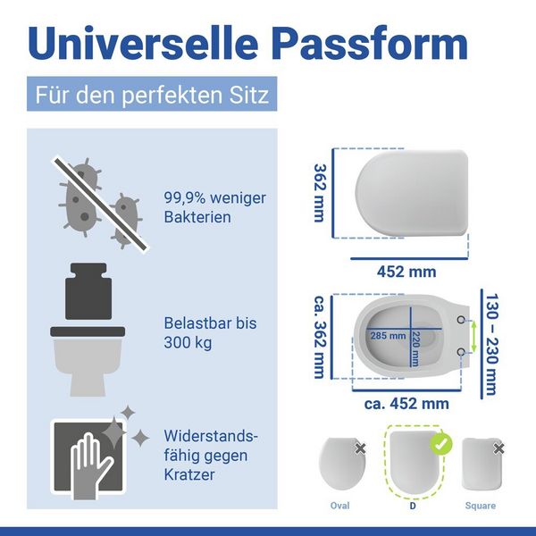 Produktbild: WC Sitz Mod. Sedilo Grau matt, Toilettendeckel in D-Form mit Absenkautomatik