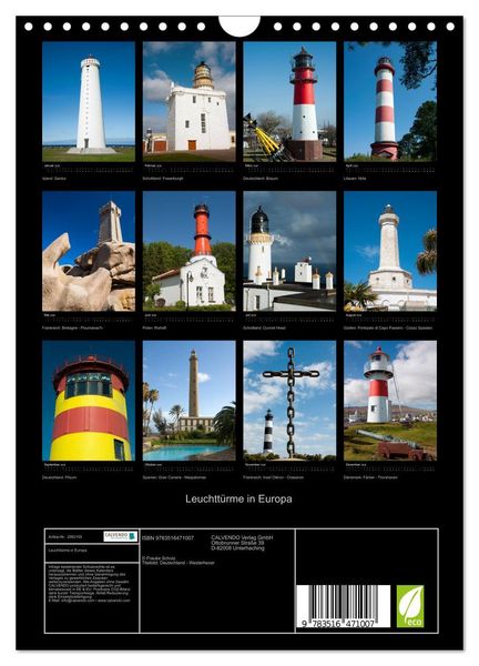 Produktbild: Leuchtt&uuml;rme in Europa (Wandkalender 2026 DIN A4 hoch), CALVENDO Monatskalender