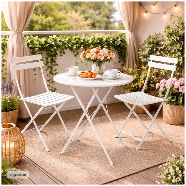 Produktbild: HTI-Living Gartentisch Basil Metall rund klappbar Creme Gartentisch Basil Metall rund klappbar Creme