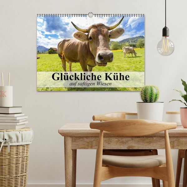Produktbild: Gl&uuml;ckliche K&uuml;he auf saftigen Wiesen (Wandkalender 2026 DIN A3 quer), CALVENDO Monatskalender