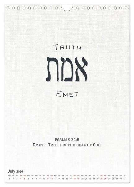 Produktbild: The Radiant Path Hebrew Letters Inspiring the Soul (Wall Calendar 2026 DIN A4 portrait), CALVENDO 12 Month Wall Calendar