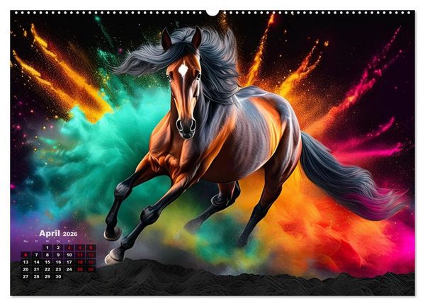 Produktbild: Pferde im Farbenrausch (hochwertiger Premium Wandkalender 2026 DIN A2 quer), Kunstdruck in Hochglanz