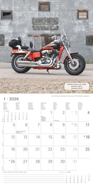 Produktbild: Harleys 2026 - Broschürenkalender 30x30 cm (30x60 geöffnet) - Kalender mit Platz für Notizen - Motorräder - Bildkalender - Wandplaner - Harley-Davidso
