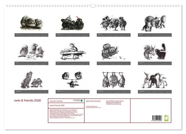 Produktbild: owls & friends 2026 (Wandkalender 2026 DIN A2 quer), CALVENDO Monatskalender