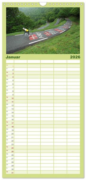 Produktbild: Familienplaner 2026 - Pyren&auml;enp&auml;sse mit dem Rennrad 2026 mit 5 Spalten (Wandkalender, 21 x 45 cm) CALVENDO