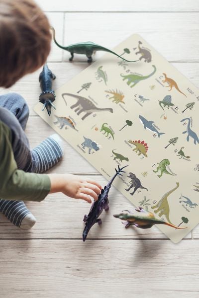 Produktbild: Scriptum Schreibtischunterlage f&uuml;r Kinder Dinosaurier ABC - 60 x 40 cm - aus premium Vinyl