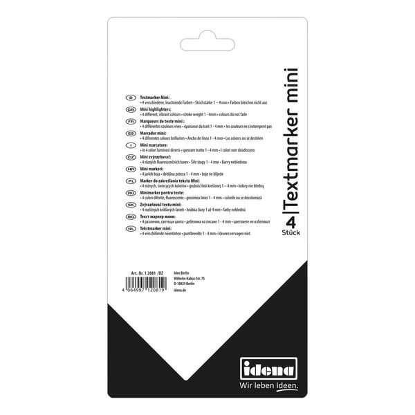 Produktbild: Idena Textmarker 1-4mm Mini leuchtende Farben gelb pink orange gr&uuml;n 4 St&uuml;ck