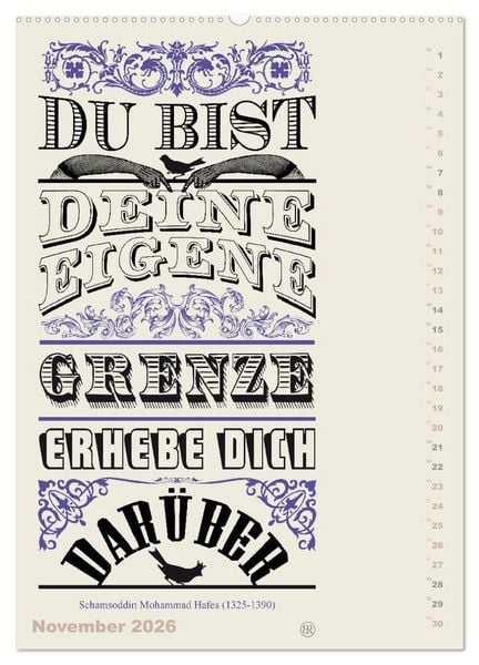 Produktbild: Die sch&ouml;nsten Lebensweisheiten Typo - Kalender (hochwertiger Premium Wandkalender 2026 DIN A2 hoch), Kunstdruck in Hochglanz