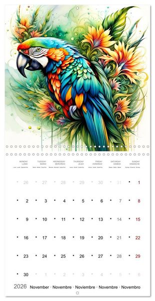 Produktbild: Des perroquets color&eacute;s (Calendrier mural carr&eacute; 2026 30x30 cm) Calendrier double avec une page pour vos prises de notes