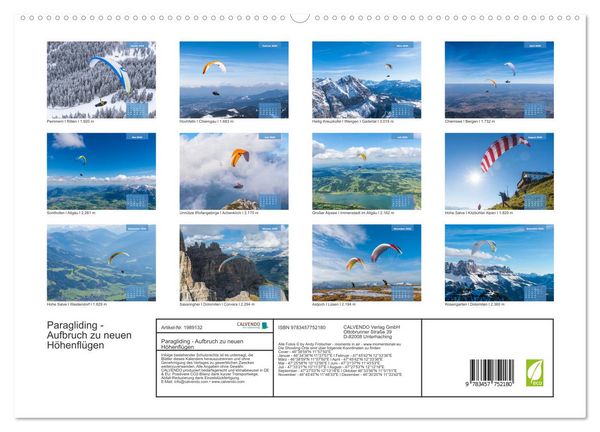 Produktbild: Paragliding - Aufbruch zu neuen H&ouml;henfl&uuml;gen (hochwertiger Premium Wandkalender 2026 DIN A2 quer), Kunstdruck in Hochglanz