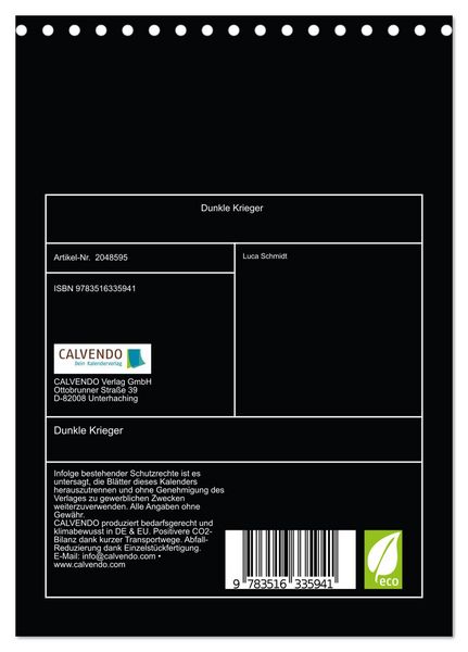 Produktbild: Dunkle Krieger (Tischkalender 2026 DIN A5 hoch), CALVENDO Monatskalender