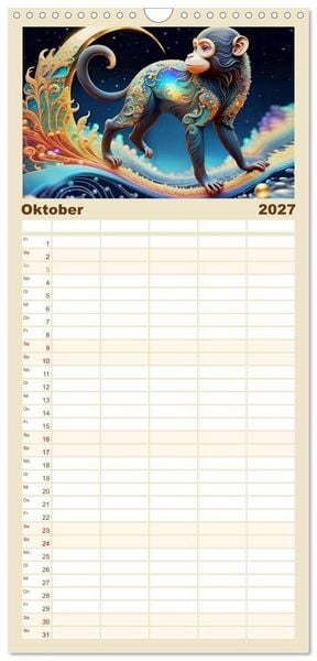 Produktbild: Familienplaner 2027 - Tiere aus Regenbogenfarben mit 5 Spalten (Wandkalender, 21 x 45 cm) CALVENDO