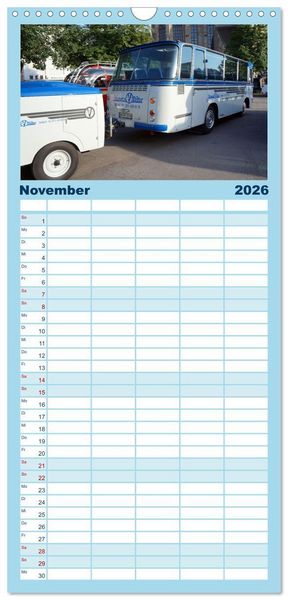 Produktbild: Familienplaner 2026 - Omnibusse im Fokus mit 5 Spalten (Wandkalender, 21 x 45 cm) CALVENDO