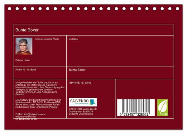 Produktbild: Bunte Boxer (Tischkalender 2026 DIN A5 quer), CALVENDO Monatskalender
