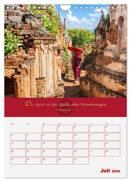 Produktbild: Buddhistische Weisheiten - DER ROTE SCHIRM (Wandkalender 2026 DIN A4 hoch), CALVENDO Monatskalender