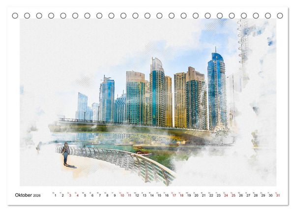 Produktbild: Dubai - Impressionen in Aquarell (Tischkalender 2026 DIN A5 quer), CALVENDO Monatskalender