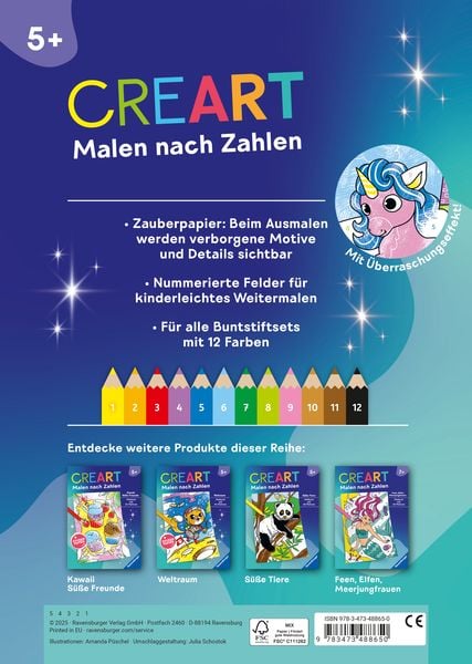 Produktbild: CreArt Malen nach Zahlen ab 5 - Zauberpapier: Einhorn Zauber